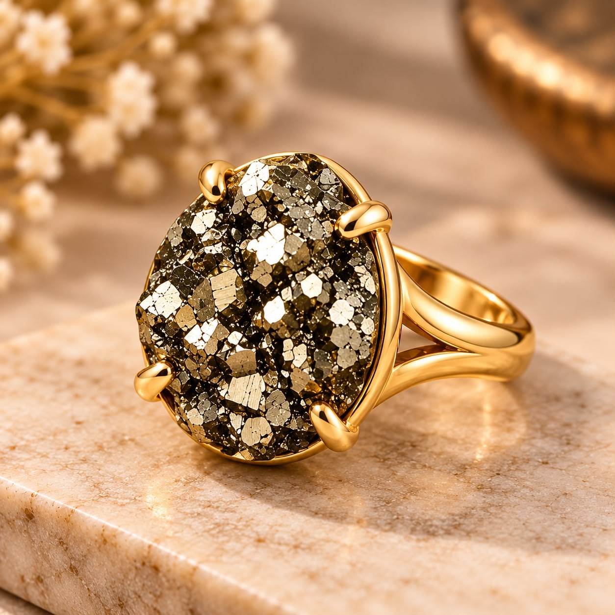 Pyrite Druzy Ring (Gold)